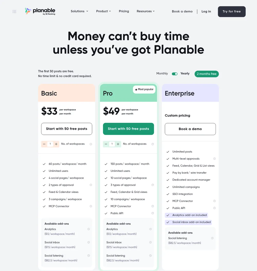 The Planable pricing page, read on 21 October 2026